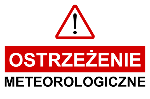 Napis oOstrzeżenie meteorologiczne z czerwonym trójkątem z wykrzyknikiem