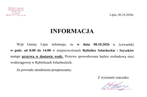 Informacja o przerwie w dostawie wody